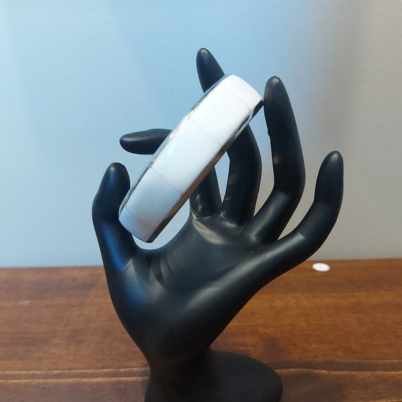 Vintage 80's Style Mixed Media Bangle - Silver - Picture 1 of 6